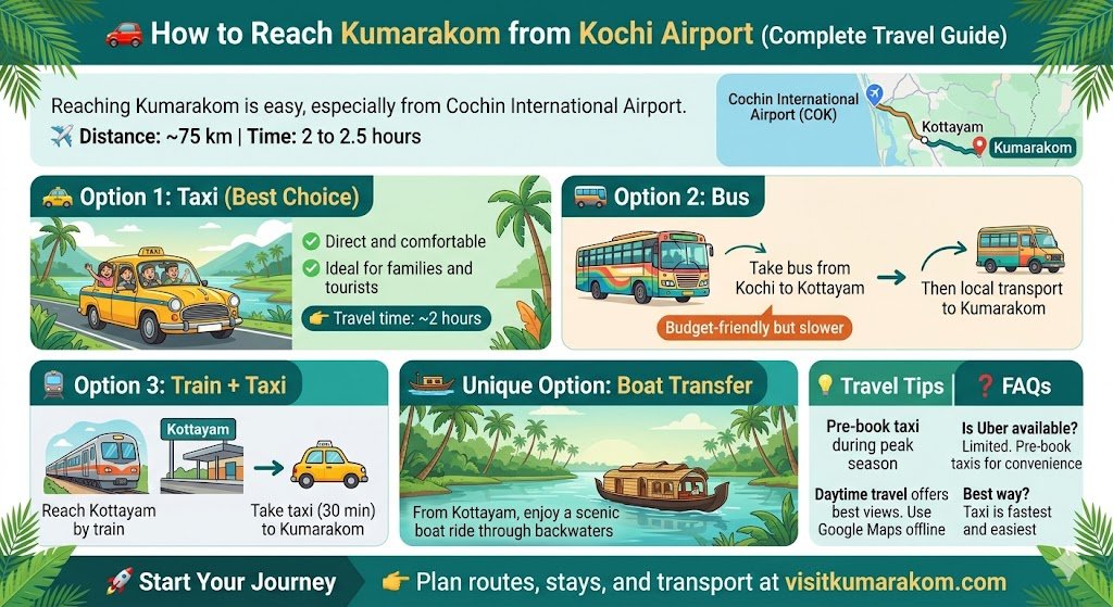 How to Reach Kumarakom from Kochi Airport: The Complete Travel Guide 2026